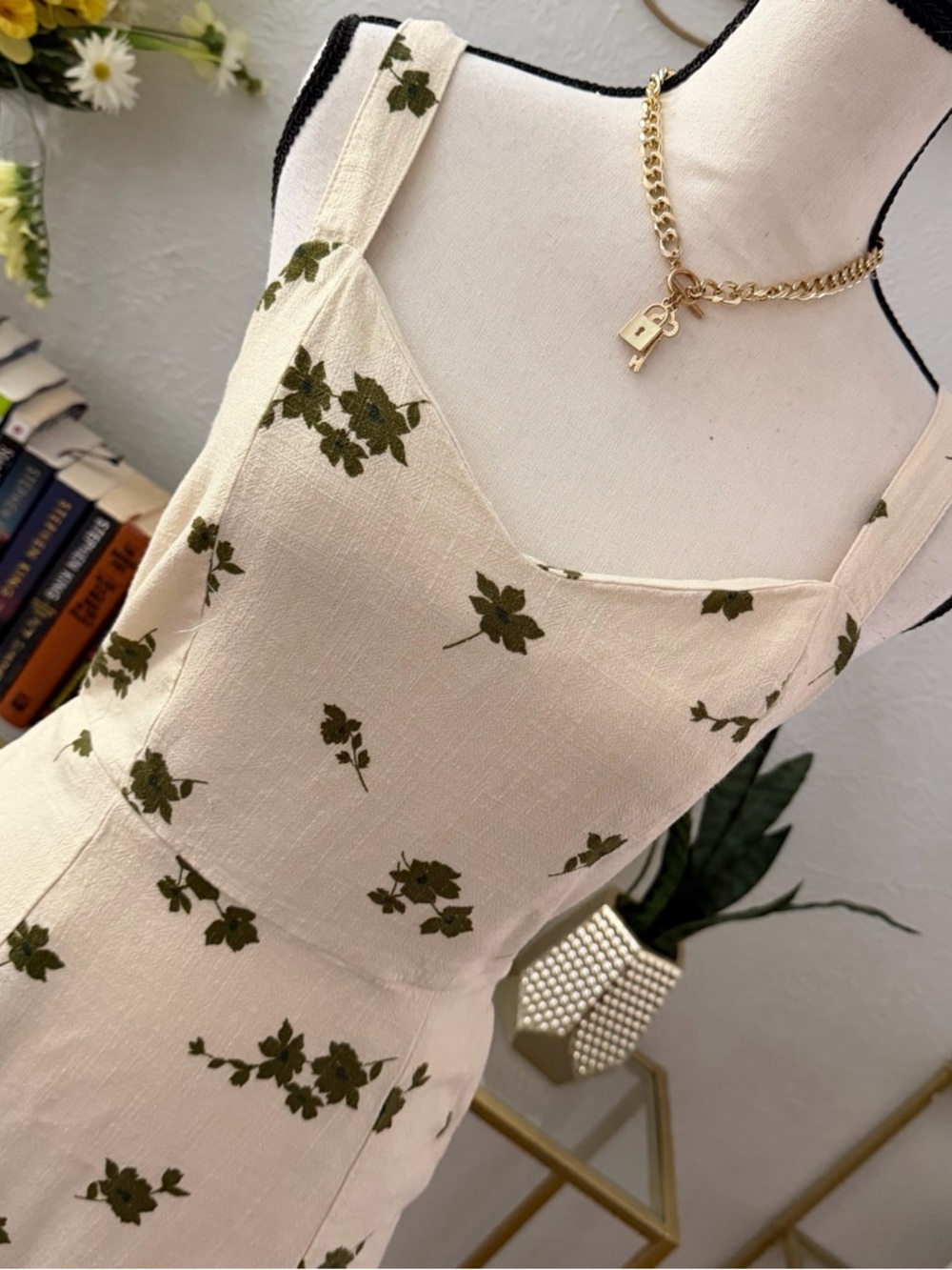 Market & Spruce Cream Midi Dress with Olive Floral Print - Picture 2 of 5